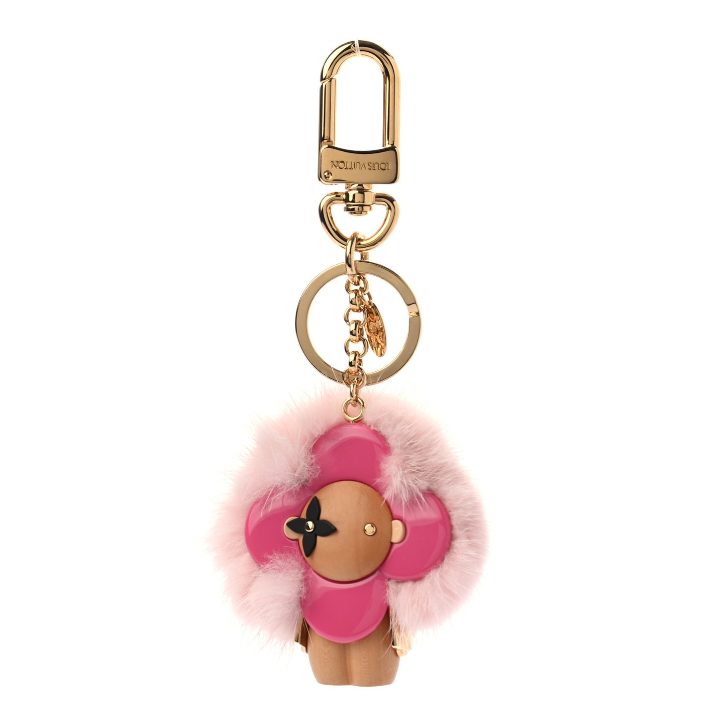 Resin Wood Mink Fur Vivienne Bag Charm Key Holder Pink