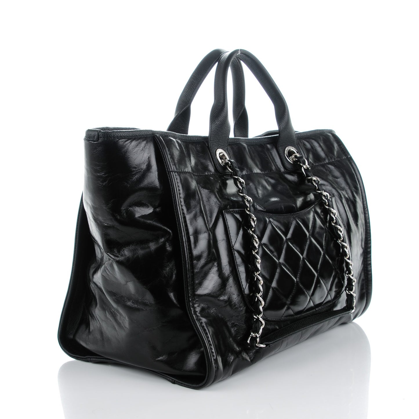 Glazed Calfskin Large Deauville Tote Black
