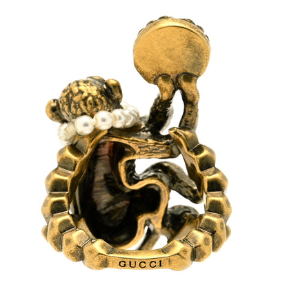Gucci Metal Pearl Monkey Ring 50 5.25 Aged Gold 3 of 4