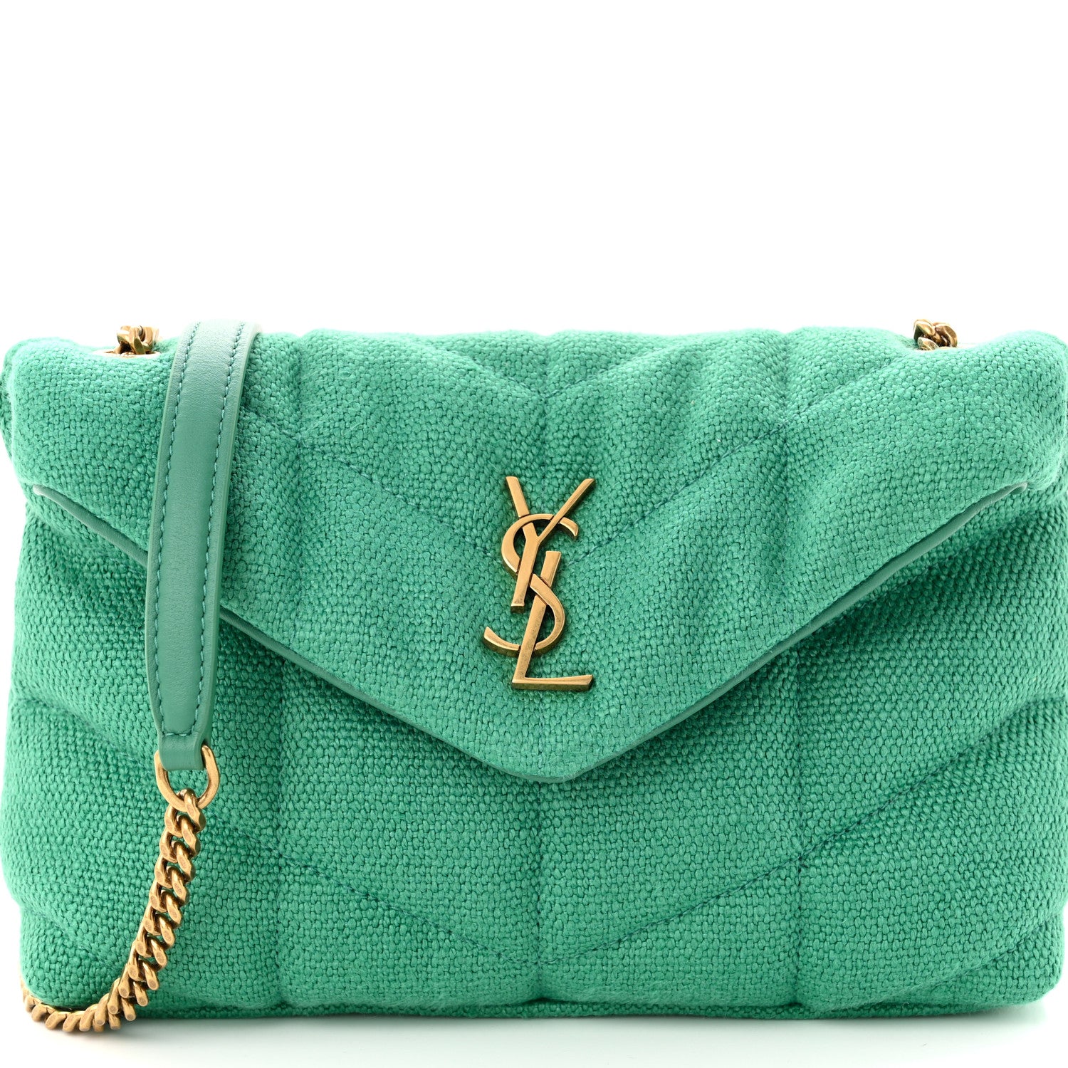 Saint Laurent Canvas Quilted Toy Loulou Puffer Monogram Chain Satchel Basil 8 of 11