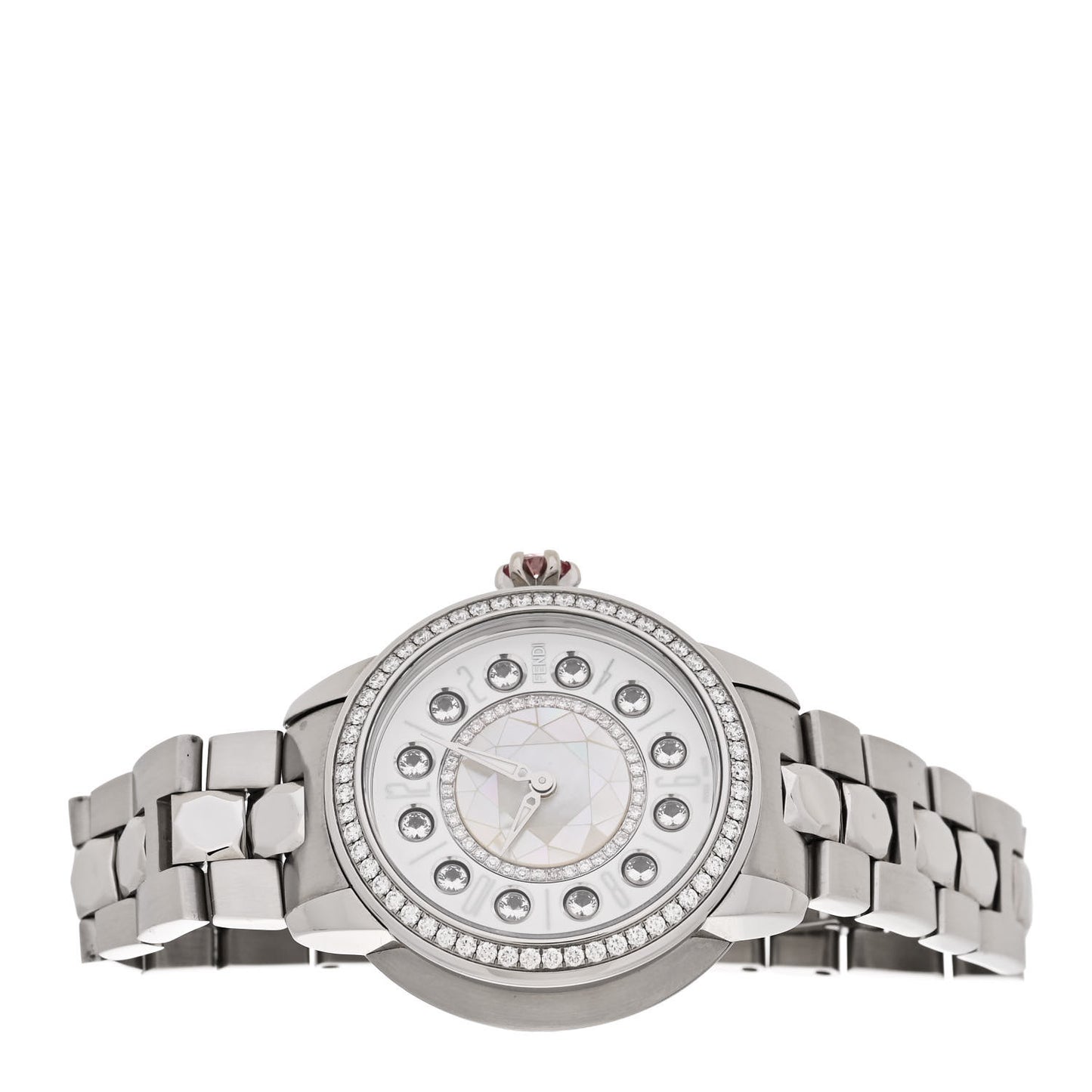 Stainless Steel Diamond Bezel Mother of Pearl Topaz 34mm Crazy Carats Quartz Watch