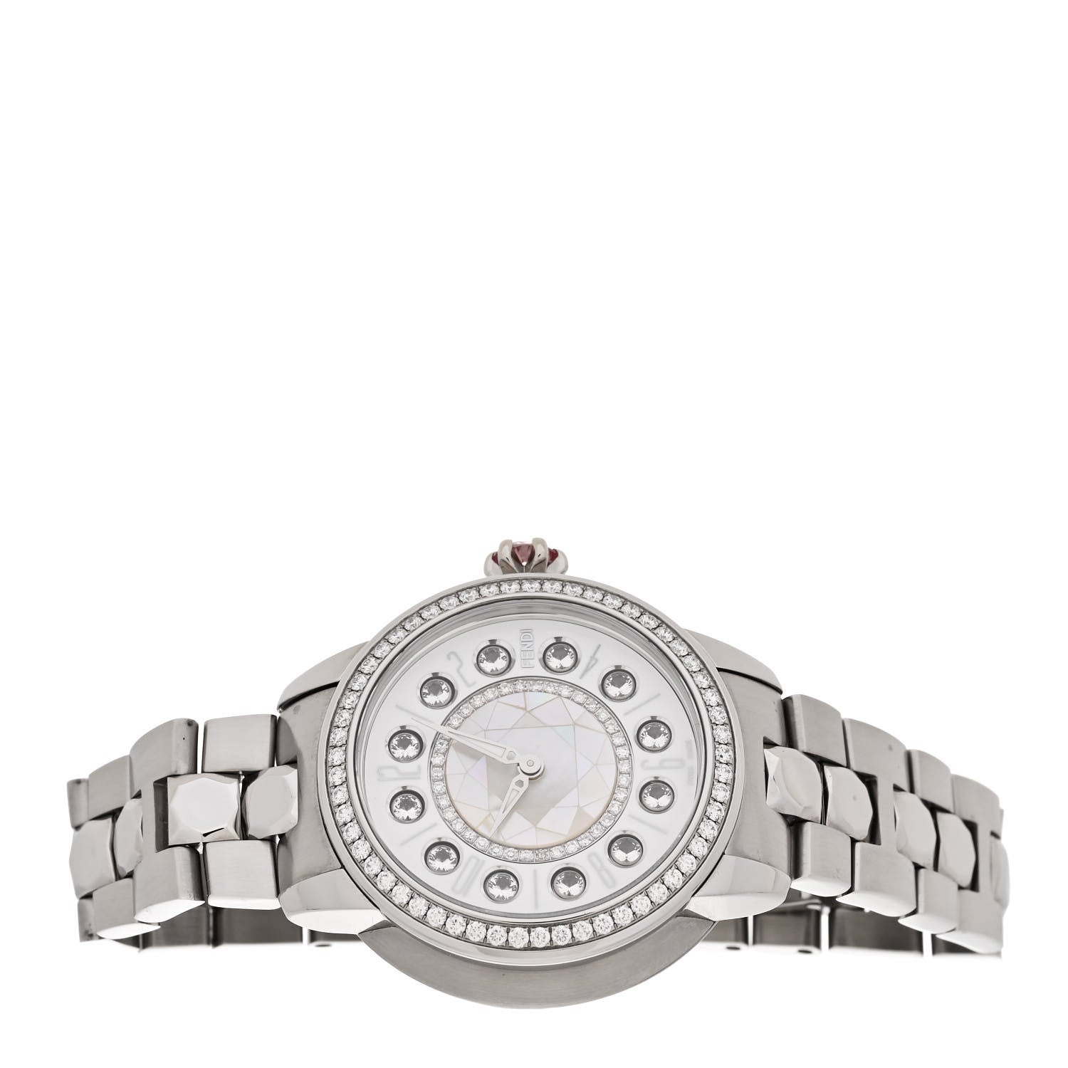 Fendi Stainless Steel Diamond Bezel Mother of Pearl Topaz 34mm Crazy Carats Quartz Watch 4 of 7