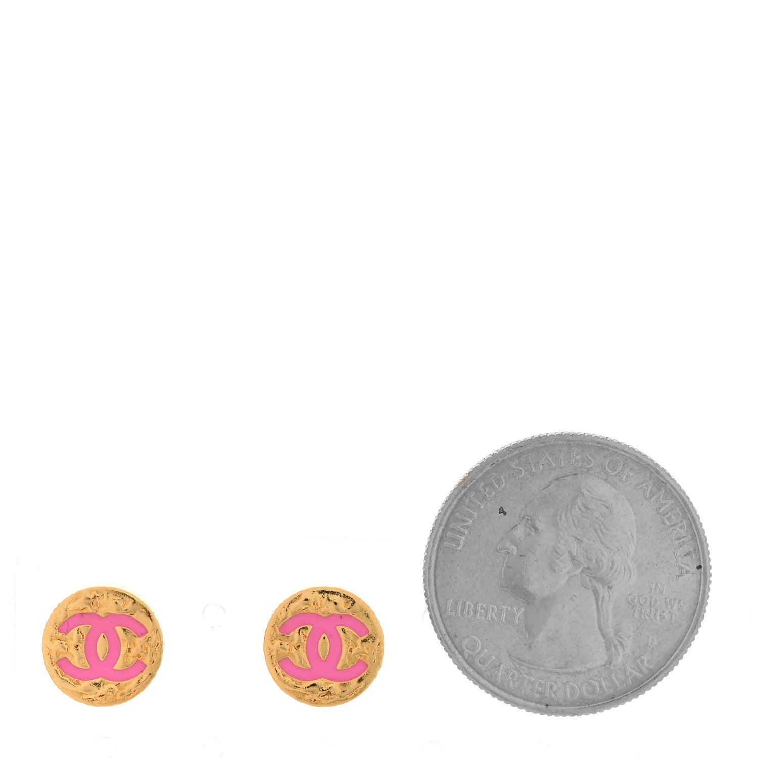 Chanel Metal Enamel CC Round Earrings Gold Pink 2 of 5