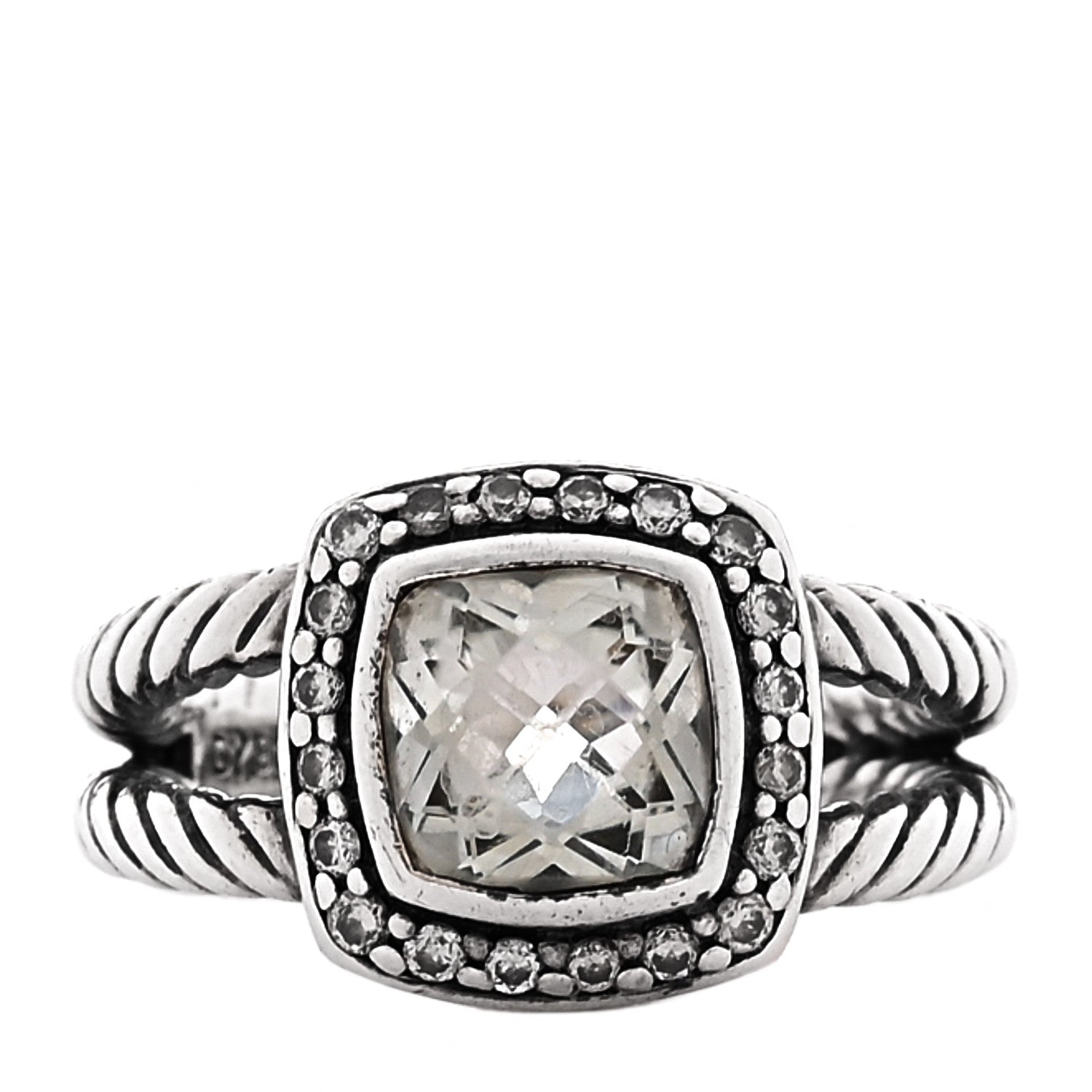 David Yurman Sterling Silver Diamond Prasiolite 7mm Petite Albion Ring 48 4.5 1 of 5