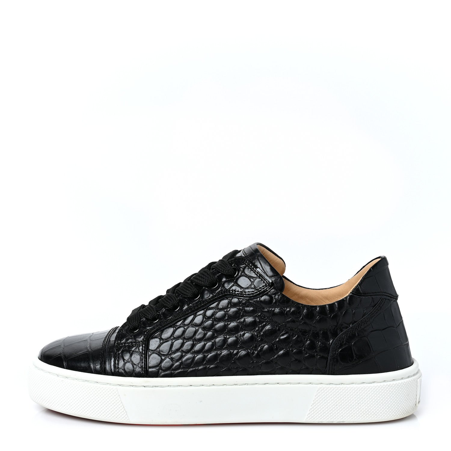 Christian Louboutin Calfskin Alligator Embossed Vieirissima Orlato Flat Sneakers 39 Black 1 of 7