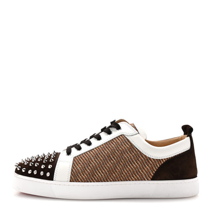 Christian Louboutin Calfskin Mens Louis Junior Spikes Orlato Flat Sneakers 44 Cuoio White 1 of 10