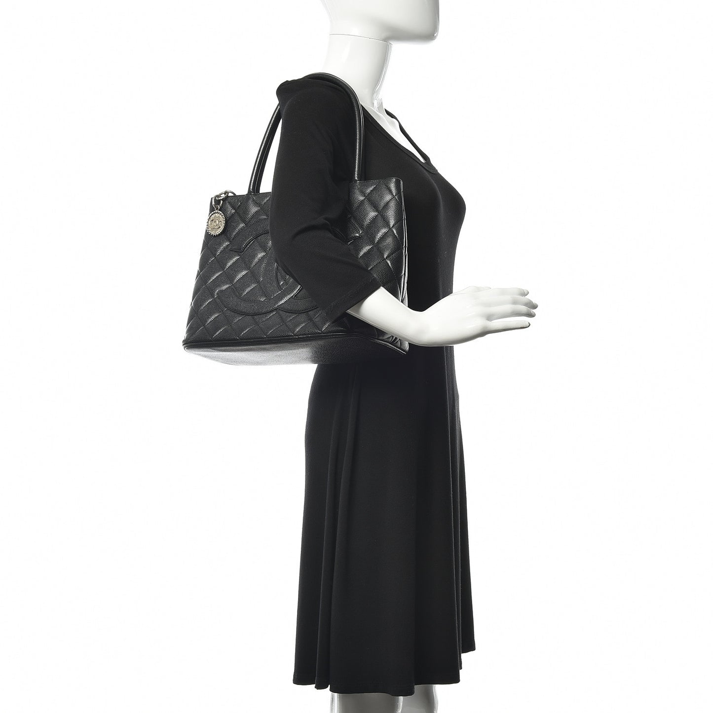 Caviar Quilted Medallion Tote Black