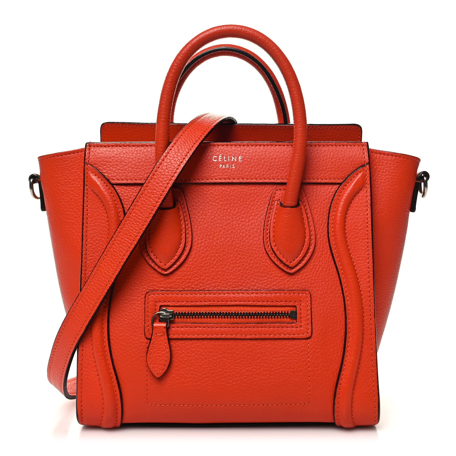 Celine Drummed Calfskin Nano Luggage Vermillion 1 of 9