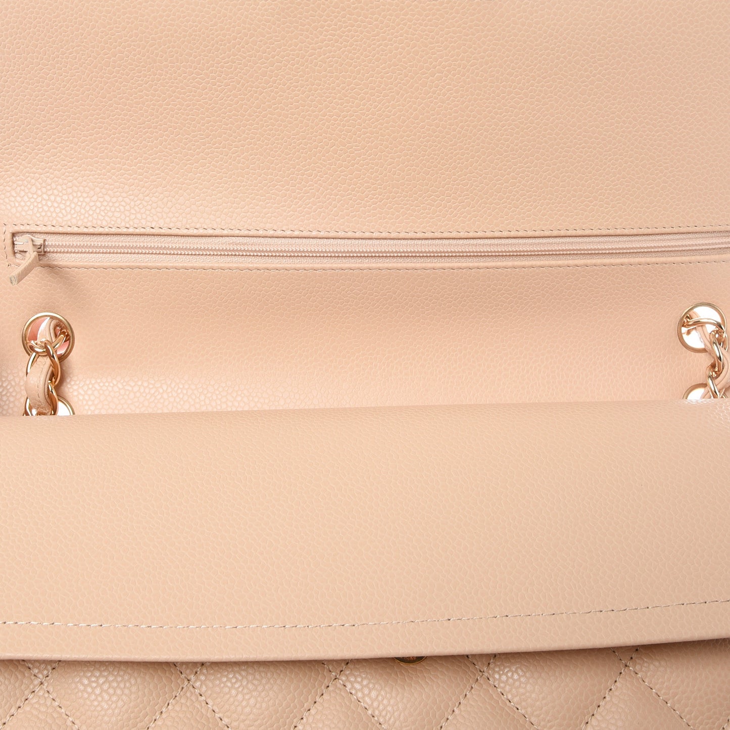 Caviar Quilted Jumbo Double Flap Beige Clair