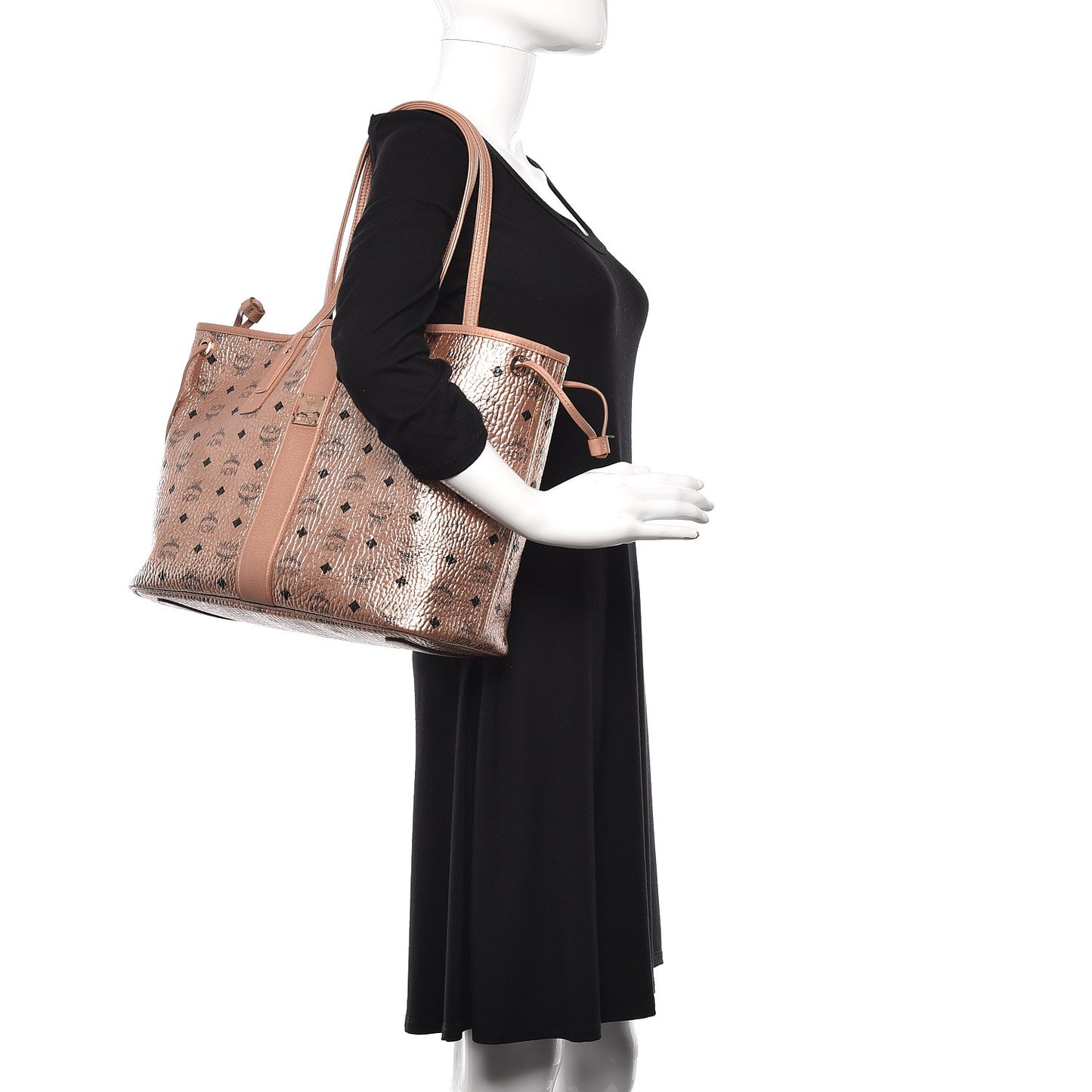 Metallic Visetos Medium Liz Reversible Shopper Tote Champagne Gold