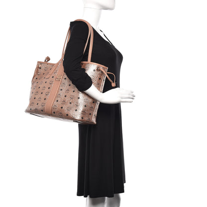 MCM Metallic Visetos Medium Liz Reversible Shopper Tote Champagne Gold 3 of 18