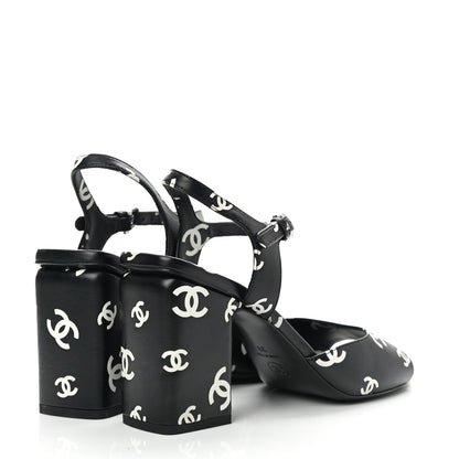 Chanel Printed Lambskin CC Sandals 39 Black White 4 of 9