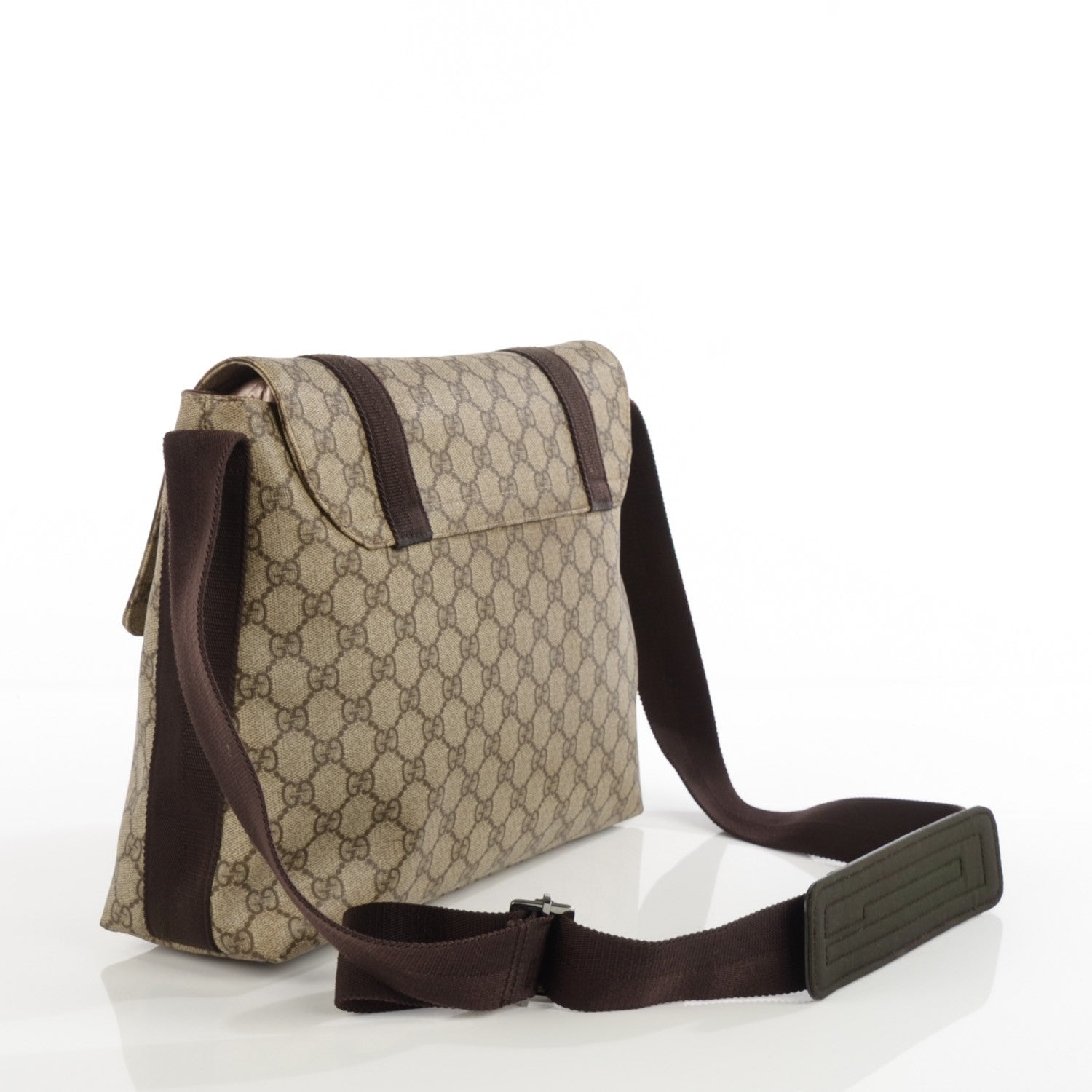 Gucci GG Plus Monogram Large Double Buckle Flap Messenger Bag Beige Dark Brown 3 of 8