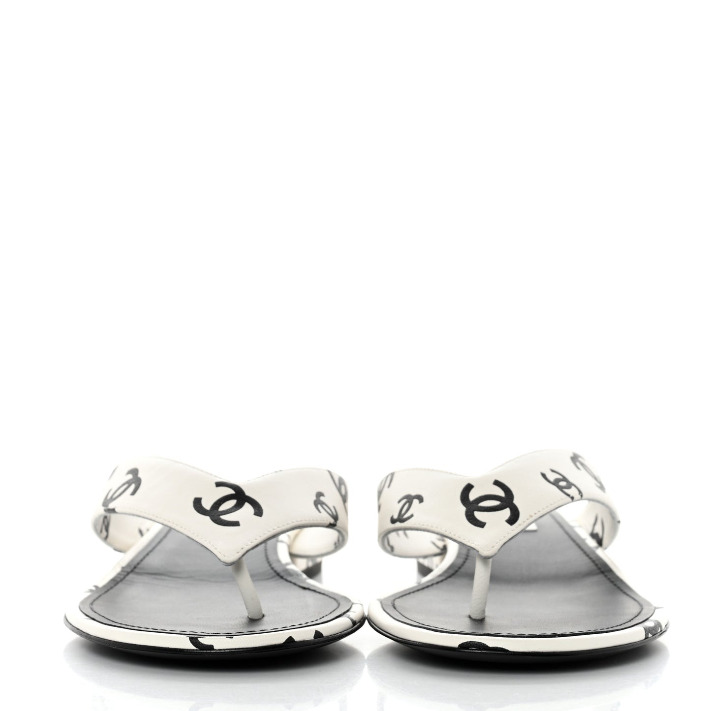 Lambskin Printed CC Thong Sandals 39 White Black
