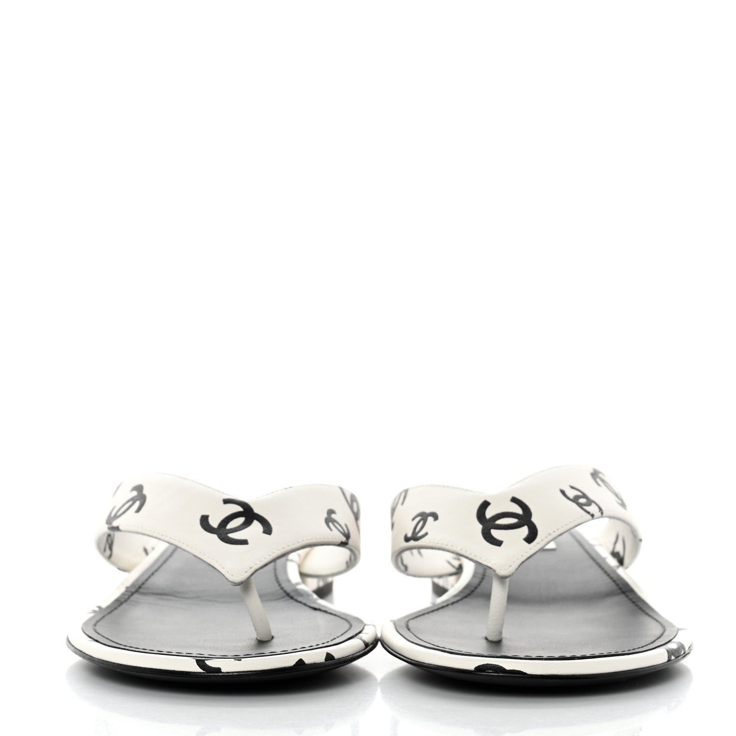 Chanel Lambskin Printed CC Thong Sandals 39 White Black 2 of 9