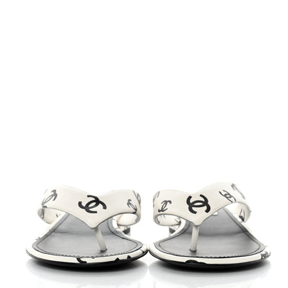 Chanel Lambskin Printed CC Thong Sandals 39 White Black 2 of 9