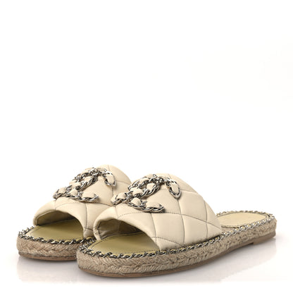 Chanel Lambskin Quilted CC Chain Espadrille Mules 38 White 4 of 14