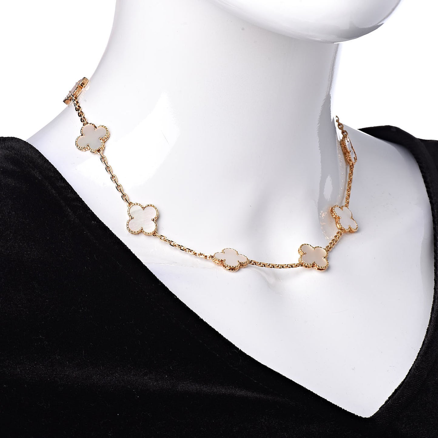18K Yellow Gold Mother of Pearl 10 Motifs Vintage Alhambra Necklace