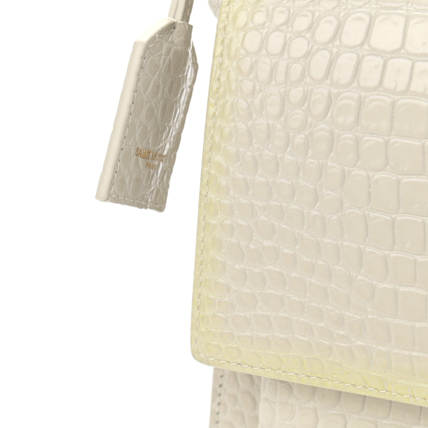 Saint Laurent Calfskin Crocodile Embossed Medium Monogram Sunset Blanc Vintage 15 of 15
