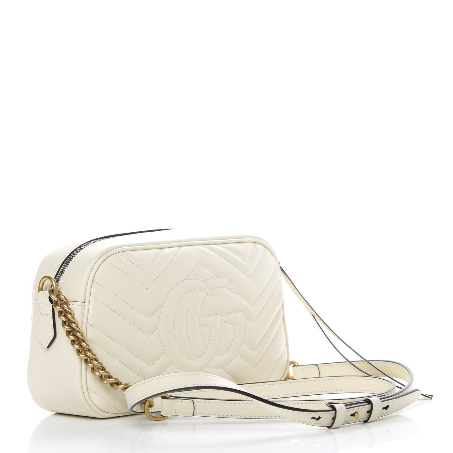 Calfskin Matelasse Small GG Marmont Chain Shoulder Bag White