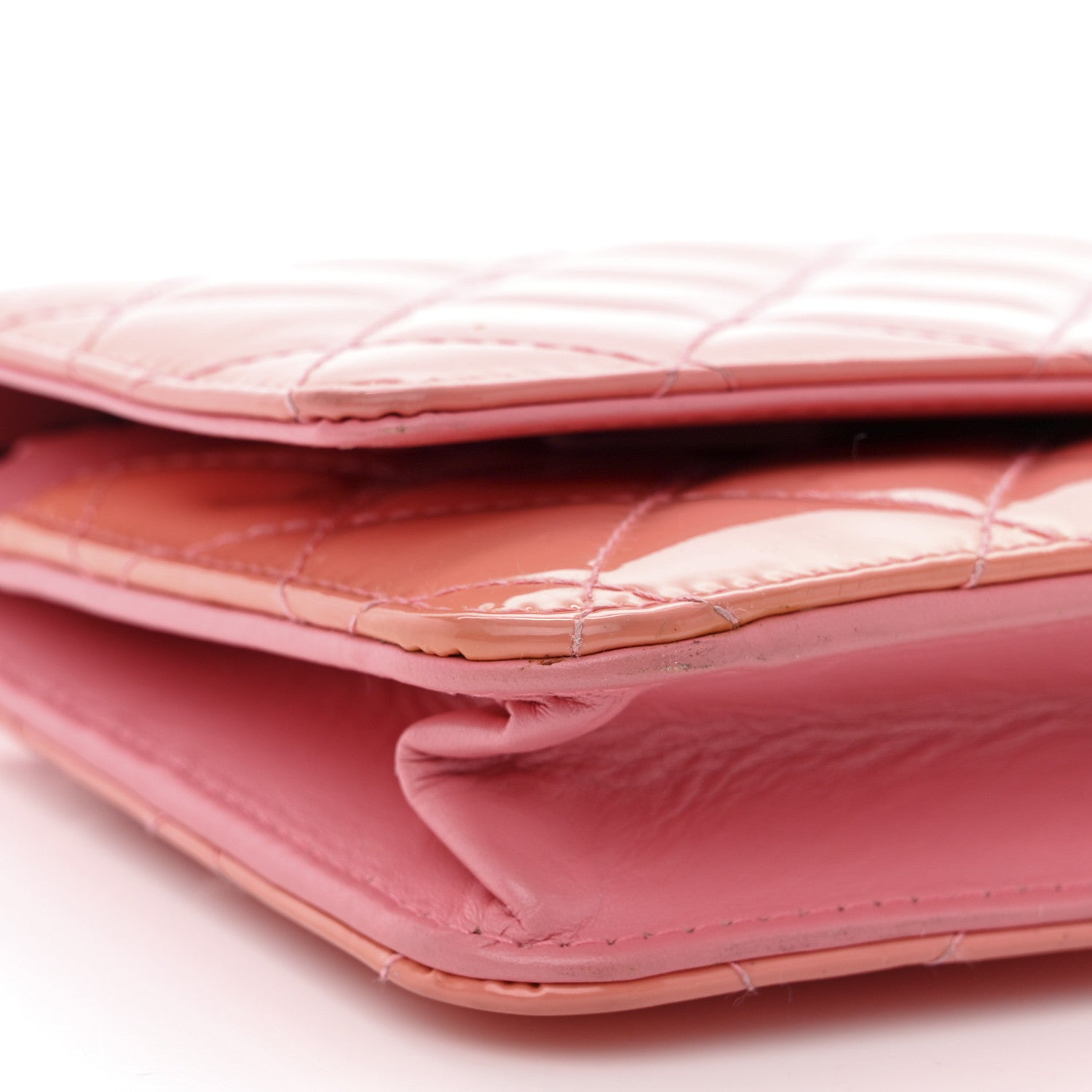 Chanel Patent Quilted Wallet On Chain WOC Coral 11 of 18