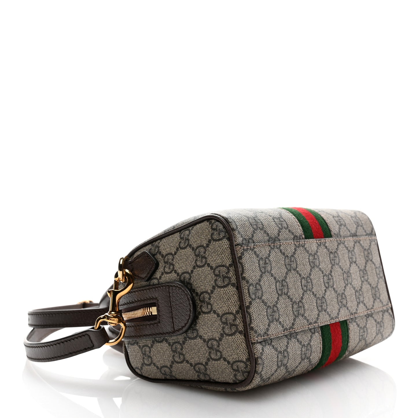 GG Supreme Monogram Textured Dollar Calfskin Web Mini Ophidia Top Handle Bag Beige Ebony New Acero