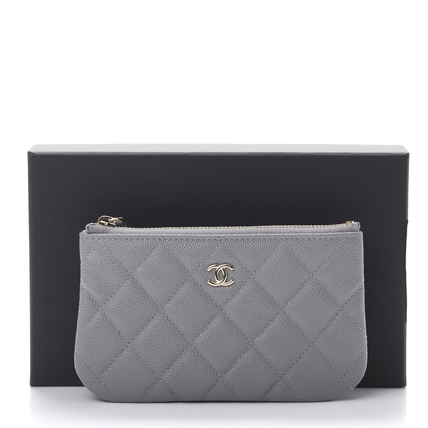 Caviar Quilted Small Cosmetic Case Grey
