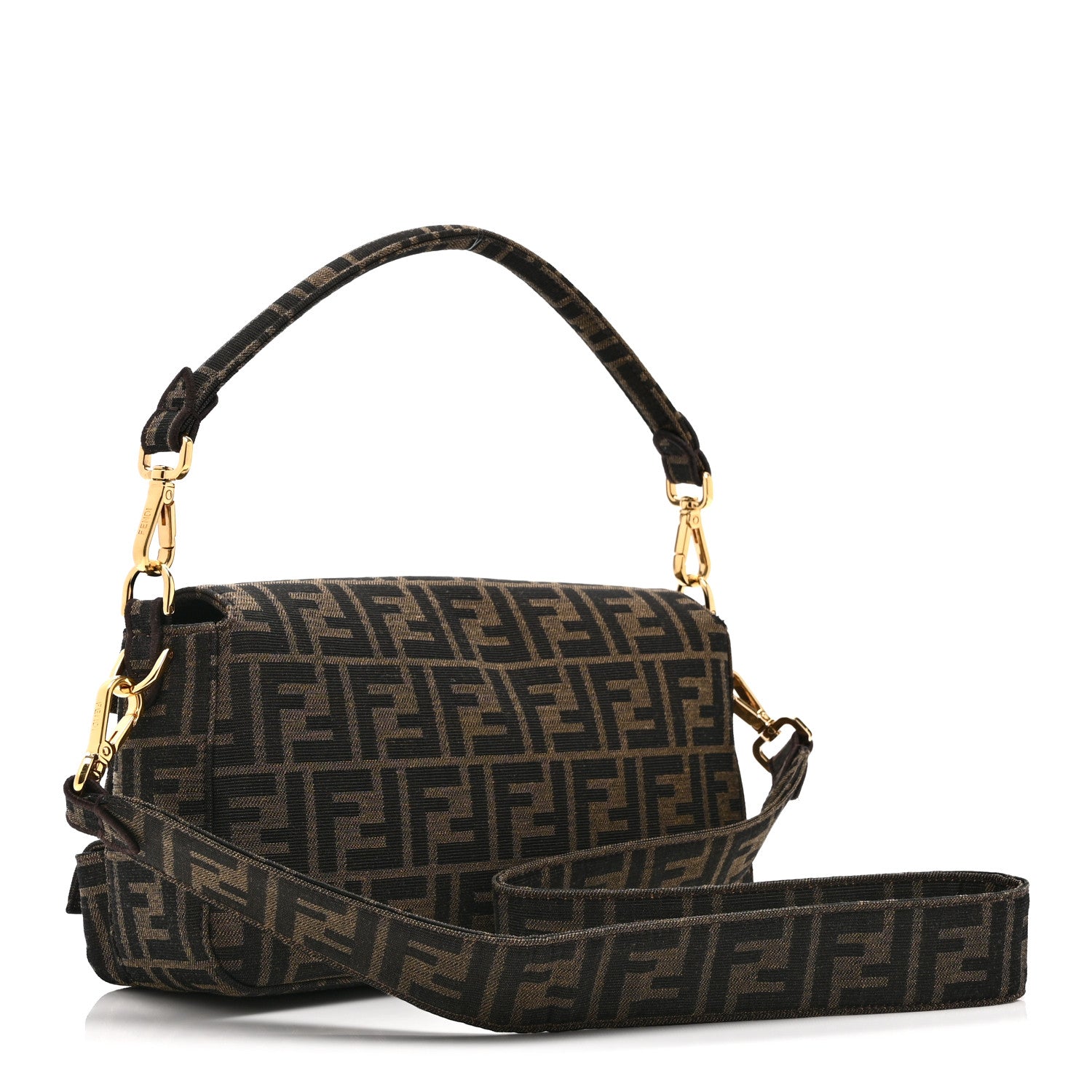Fendi Fabric Jacquard FF 1974 Multipocket Baguette Tobacco Moro 3 of 11