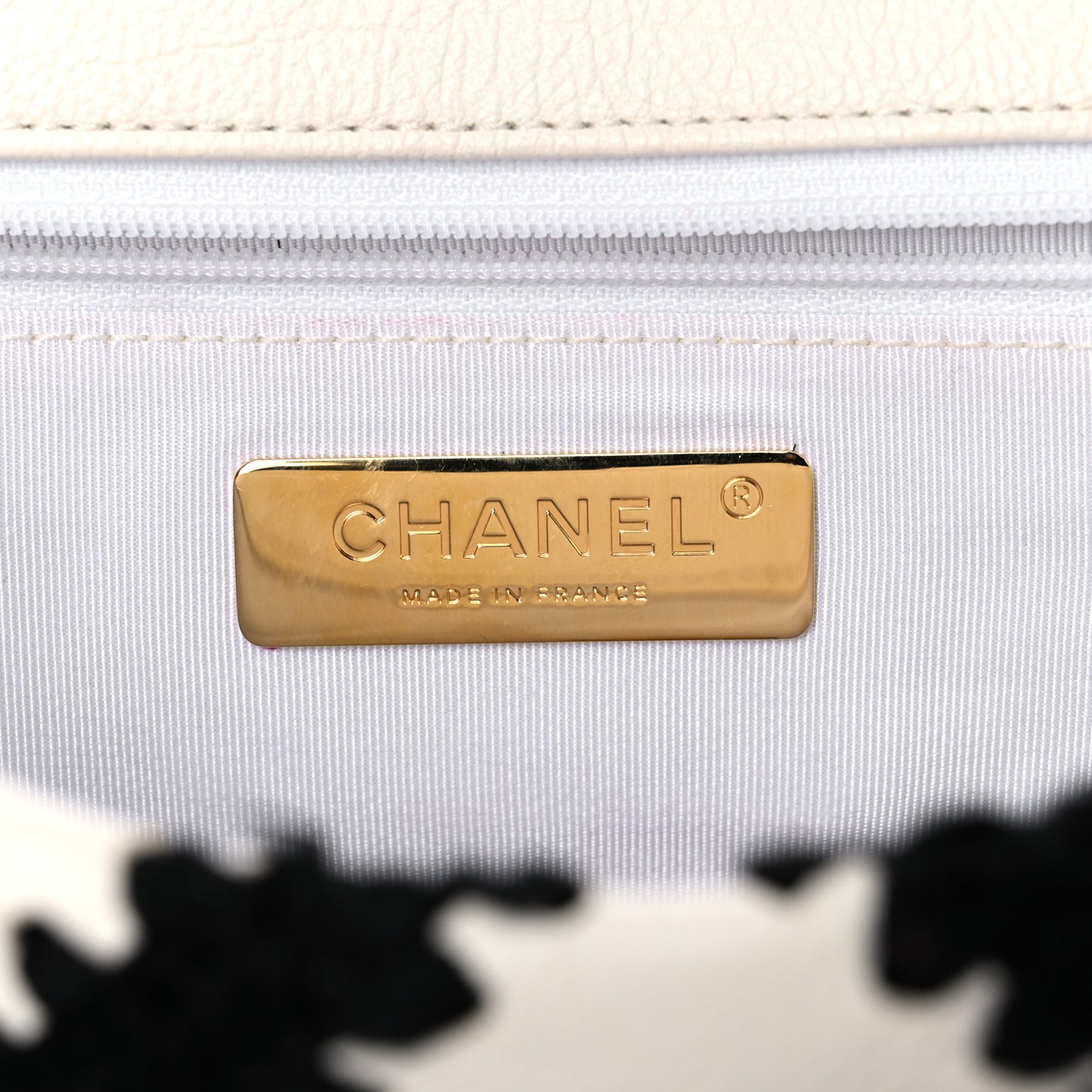 Calfskin Crochet Medium Chanel 19 Flap White Black