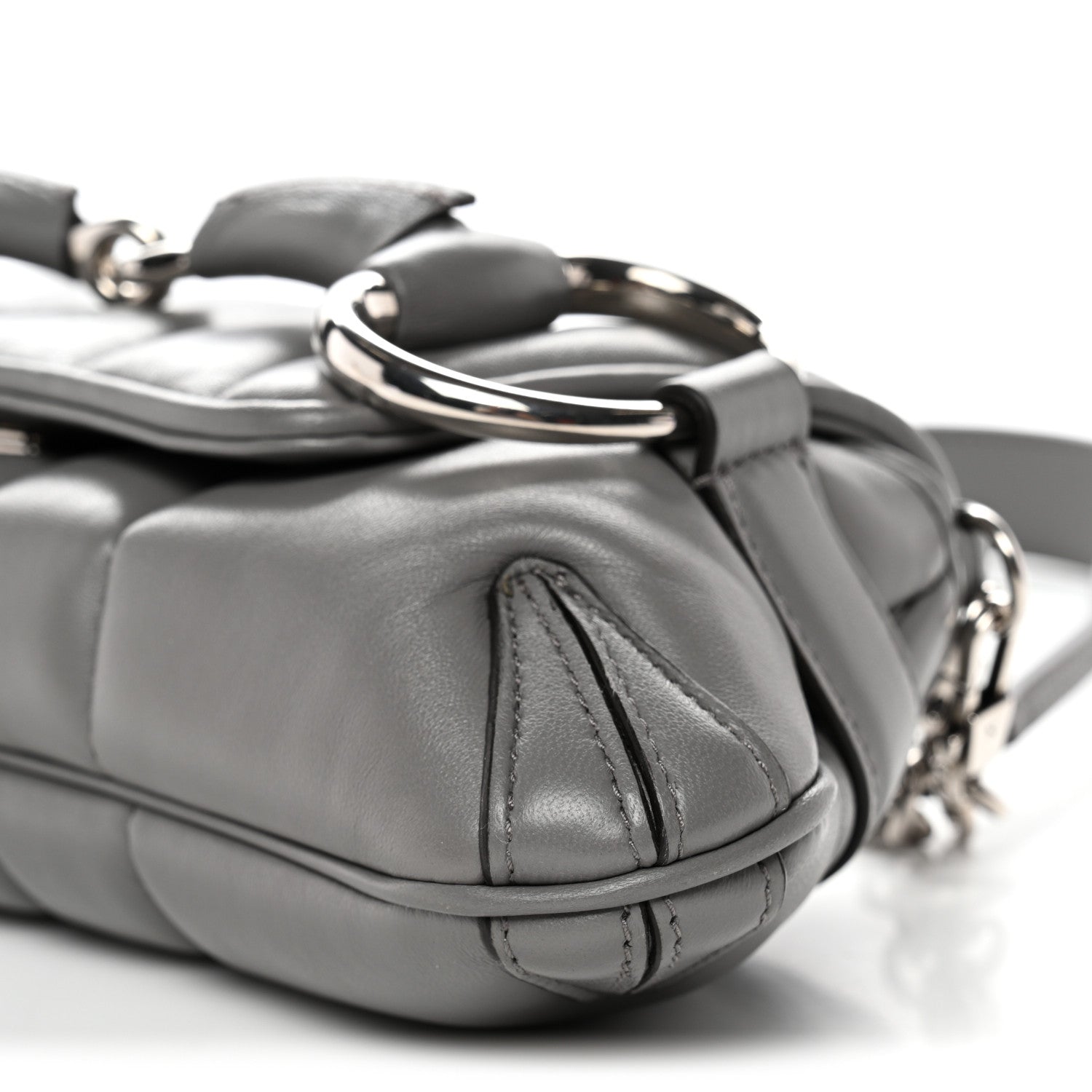 Gucci Nappa Vertical Matelasse Small Maxi Horsebit Chain Shoulder Bag Gray 10 of 10