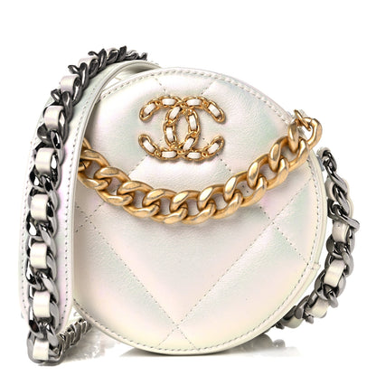 Chanel Iridescent Calfskin Quilted Chanel 19 Round Clutch With Chain White 1 of 10