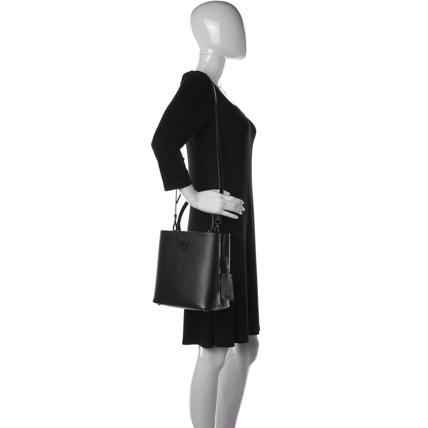 Saffiano Cuir Medium Panier Bucket Bag Black