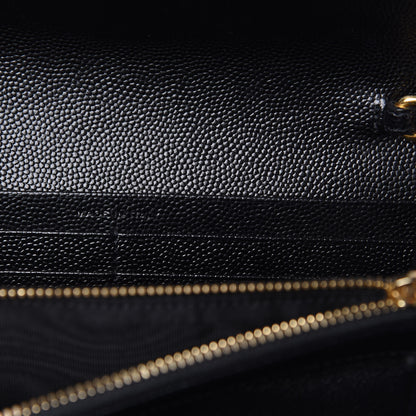 Saint Laurent Grain De Poudre Matelasse Chevron Small Monogram Chain Wallet Black 9 of 11