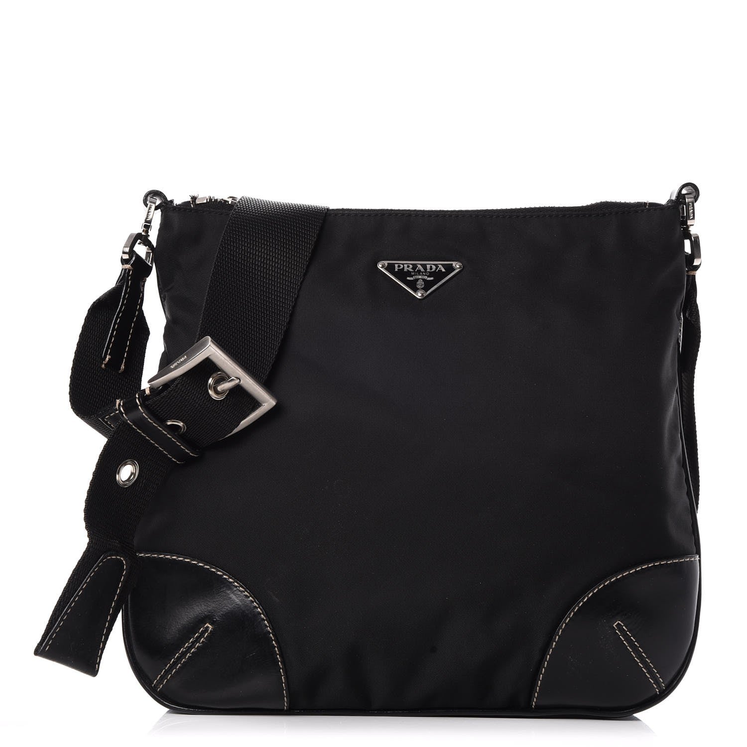 Prada Tessuto Nylon Vitello Flat Messenger Bag Black 1 of 7