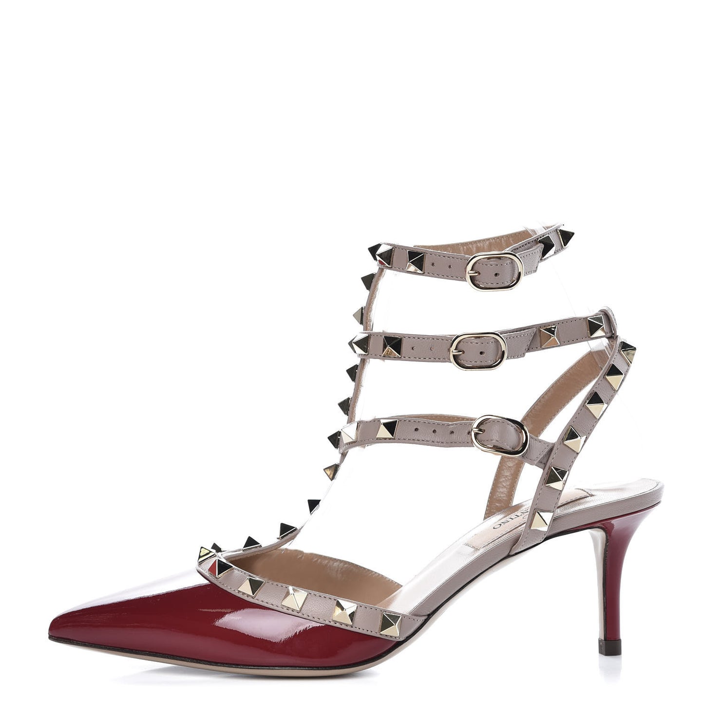 Patent Nappa Rockstud Ankle Strap 65mm Pumps 36 Rubin Poudre