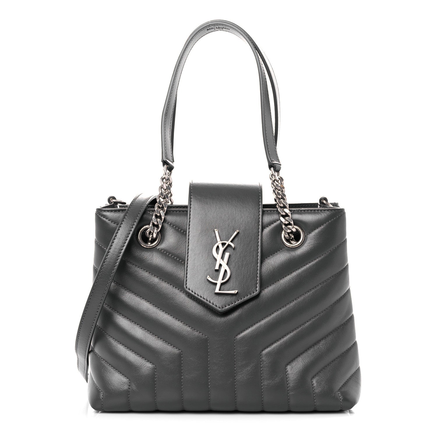 Saint Laurent Calfskin Y Quilted Monogram Small Loulou Shopper Grey 1 of 11