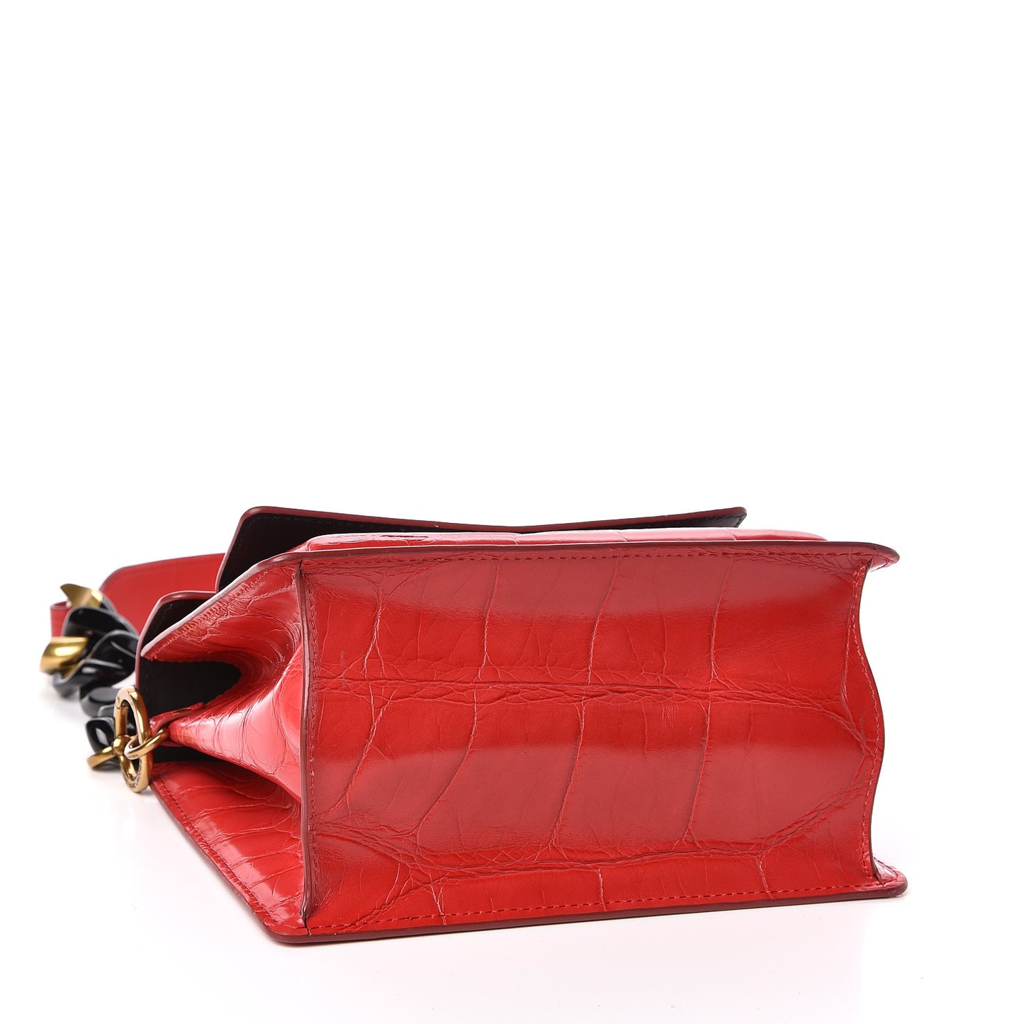 Calfskin Crocodile Embossed Uptown Shoulder Bag Flame