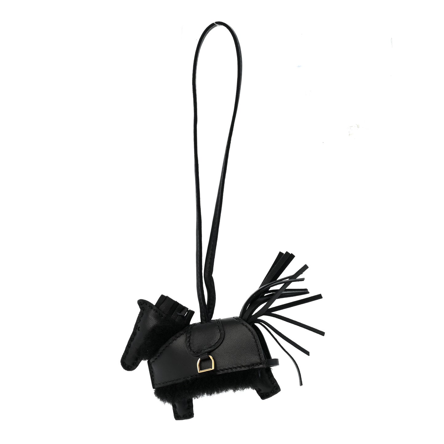 Milo Lambskin Merinos Wool Grigri Rodeo Robeo Plush Bag Charm PM Black