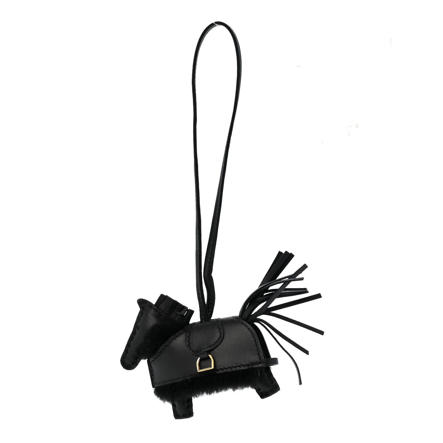 Hermes Milo Lambskin Merinos Wool Grigri Rodeo Robeo Plush Bag Charm PM Black 1 of 6