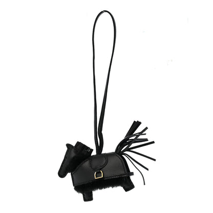 Hermes Milo Lambskin Merinos Wool Grigri Rodeo Robeo Plush Bag Charm PM Black 1 of 6