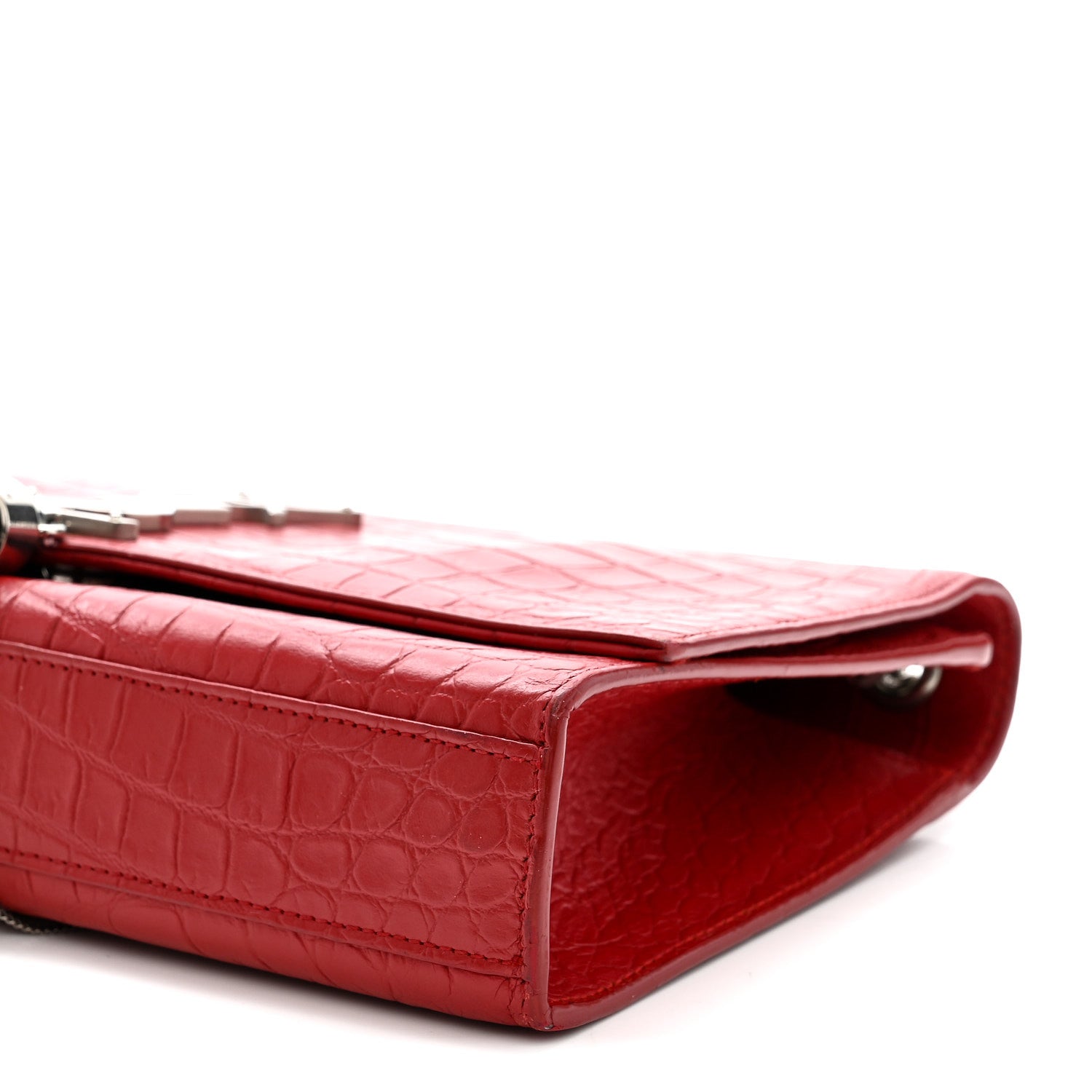Saint Laurent Calfskin Crocodile Embossed Medium Classic Monogram Kate Tassel Satchel New Red 9 of 9
