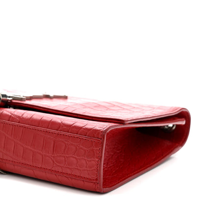 Saint Laurent Calfskin Crocodile Embossed Medium Classic Monogram Kate Tassel Satchel New Red 9 of 9