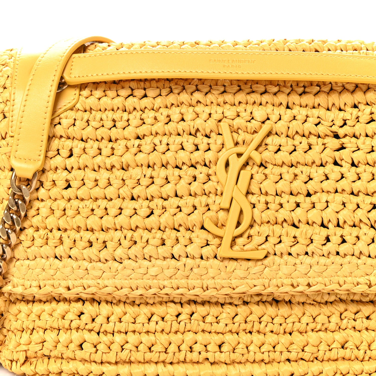 Saint Laurent Raffia Calfskin Monogram Medium Niki Chain Satchel Wheat 8 of 10