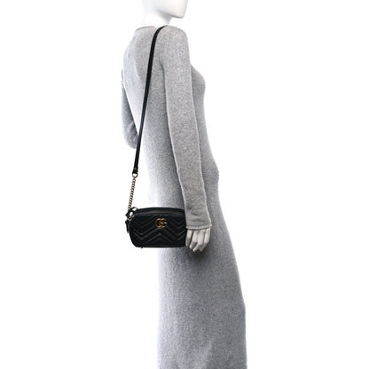 Gucci Calfskin Matelasse Small GG Marmont Chain Shoulder Bag Black 2 of 10
