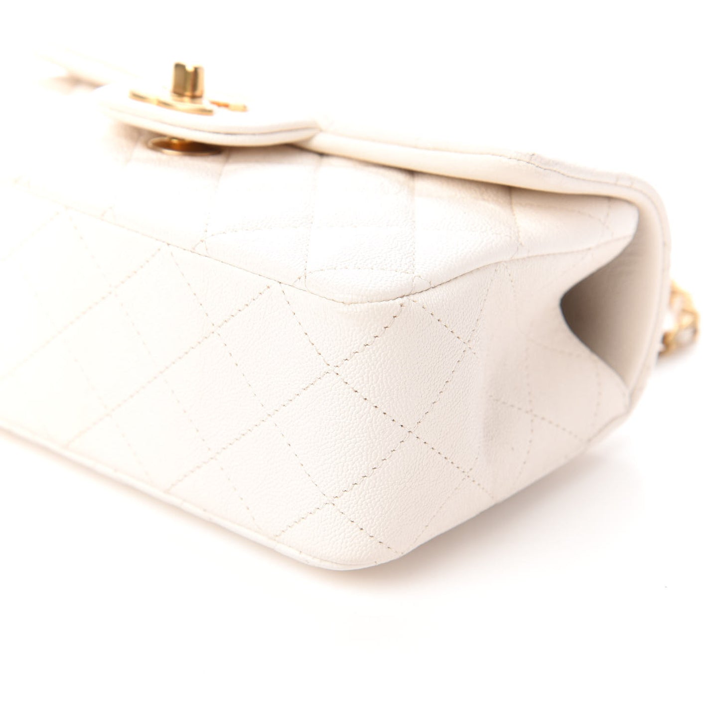 Caviar Quilted Mini Top Handle Rectangular Flap White