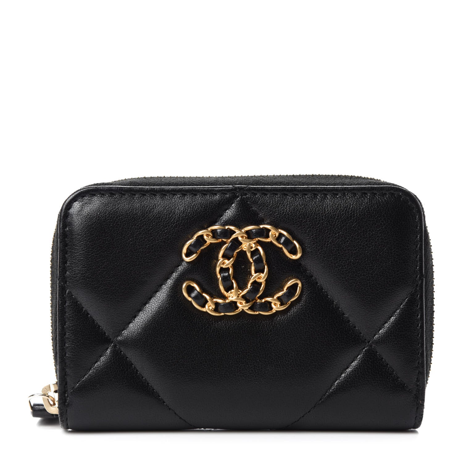 Chanel Lambskin Quilted Chanel 19 Zip Around Coin Purse Wallet Black 1 of 8