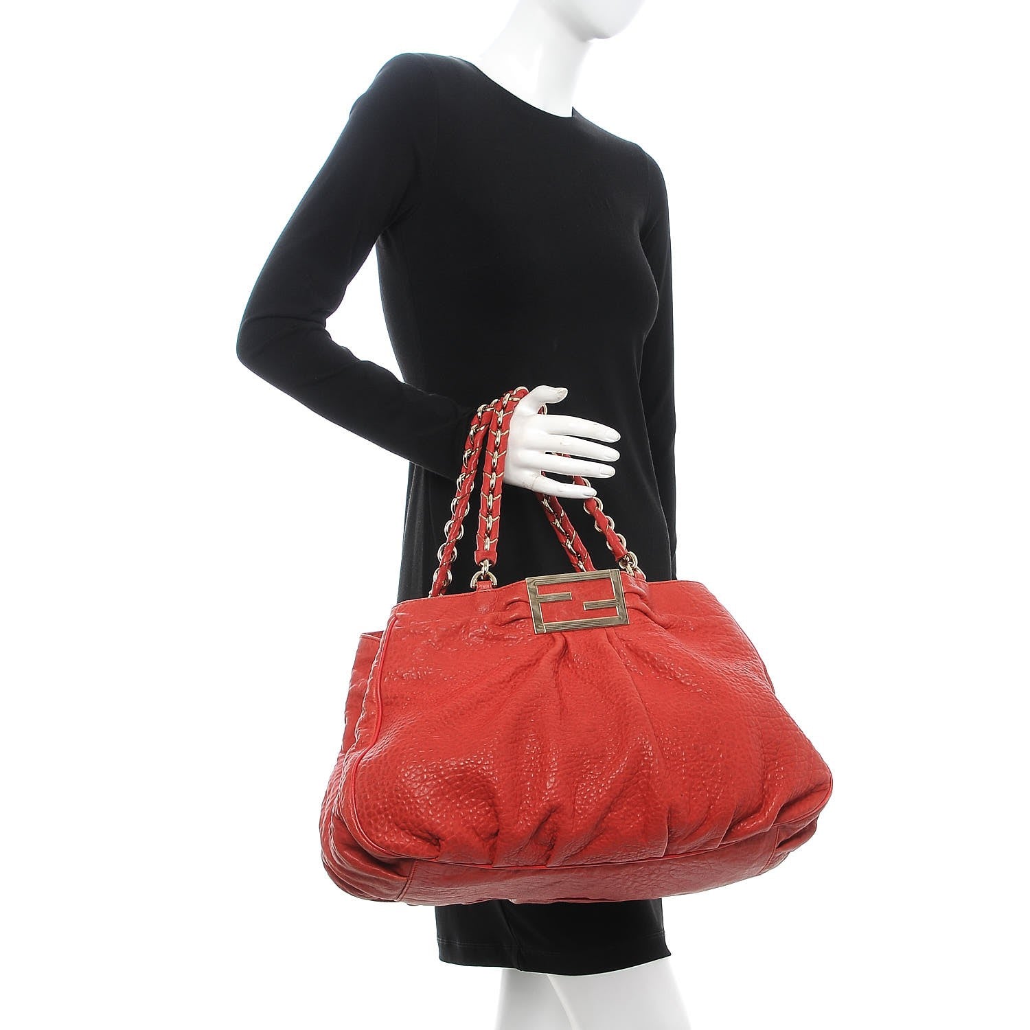 Fendi Crinkled Lambskin Mia Tote Red 2 of 12