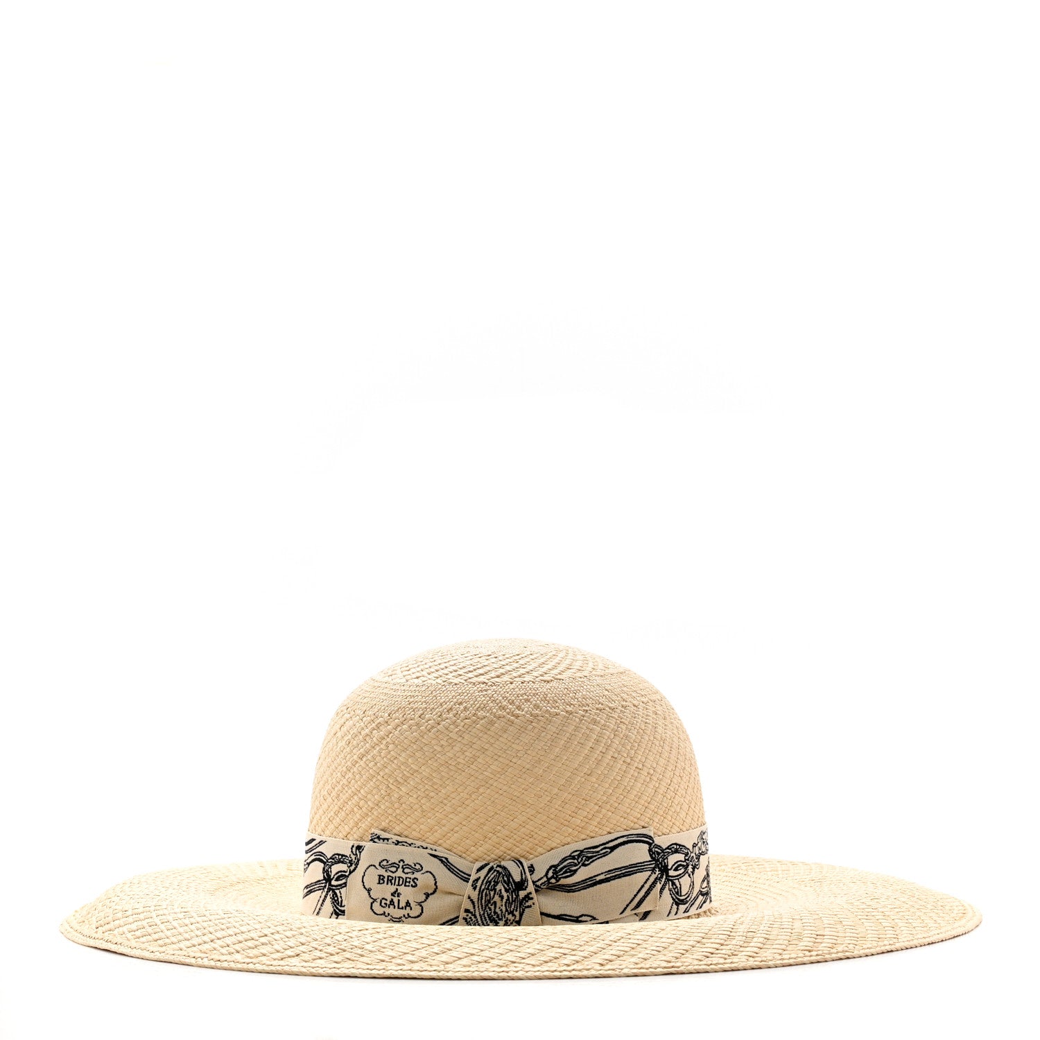Hermes Straw Brides De Gala Panama Carrousel Hat 56 Naturel Ecru Black 5 of 10