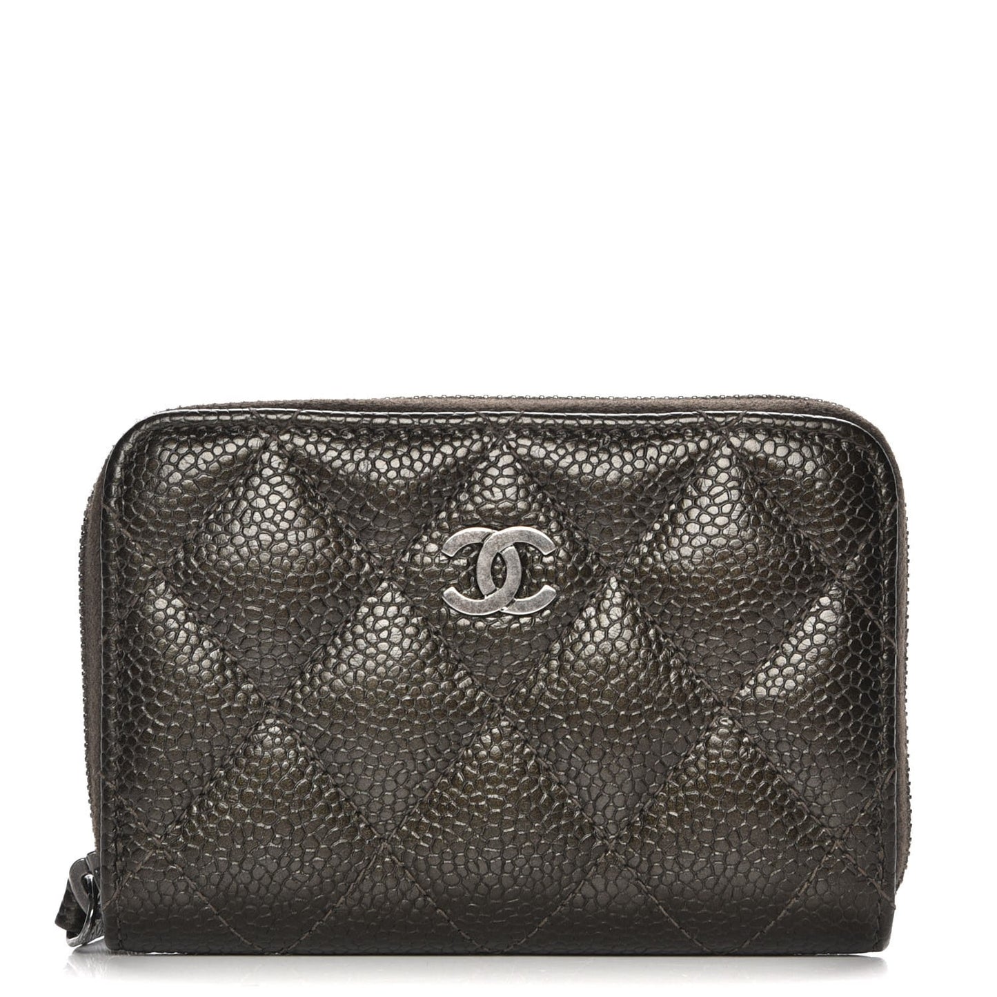 Metallic Caviar Quilted Zip Coin Purse Dark Charcoal