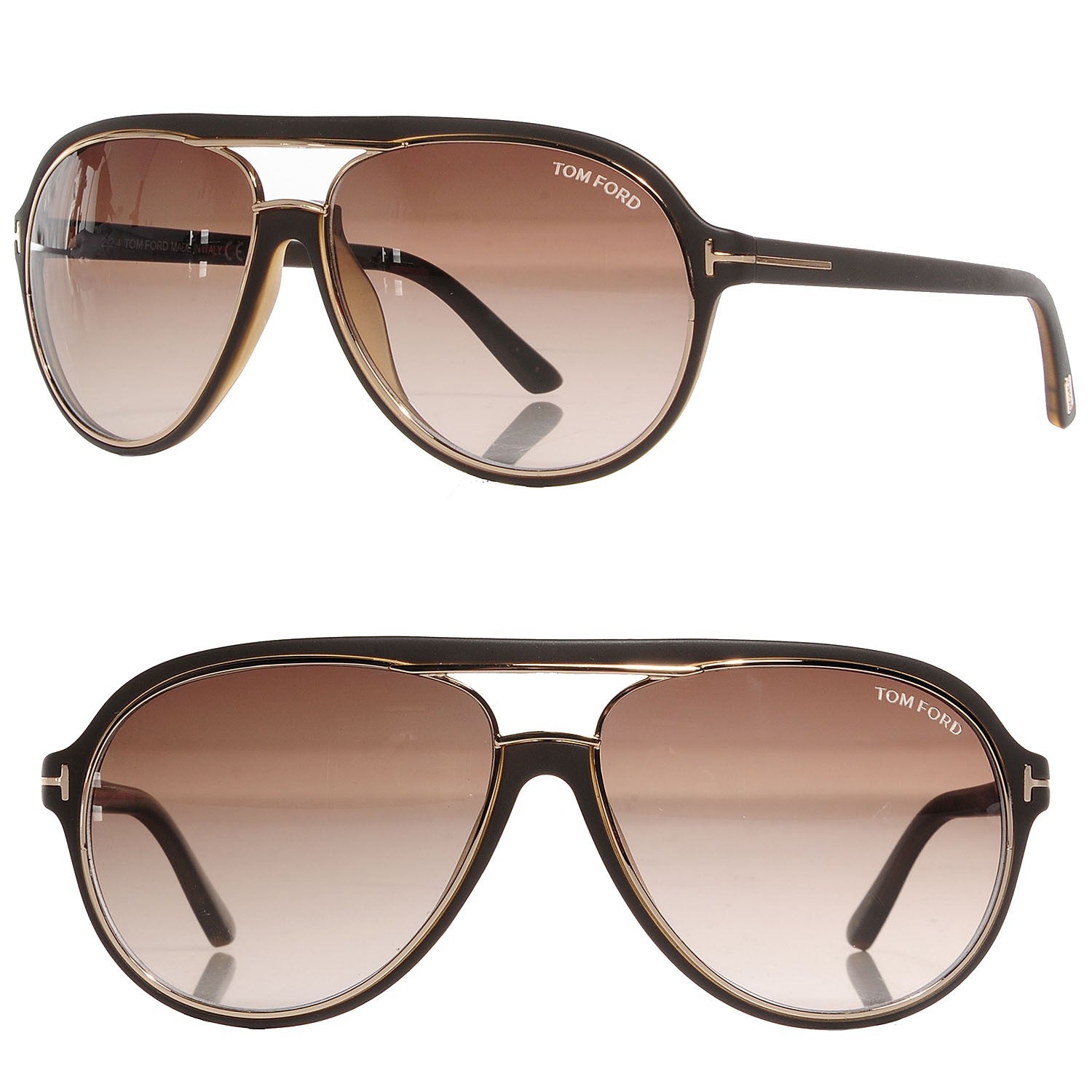 Tom Ford Sergio TF379 Sunglasses Brown Wood Effect 1 of 4